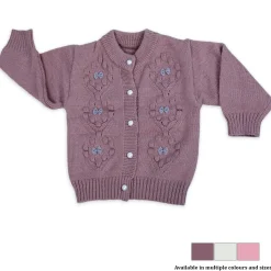 Elegant Bow And Pearl Buttons Premium Full Sleeves Knitted Sweater - Mauve