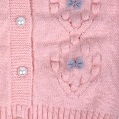 Elegant Bow And Pearl Buttons Premium Full Sleeves Knitted Sweater - Pink