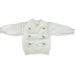 Elegant Bow And Pearl Buttons Premium Full Sleeves Knitted Sweater - Off White
