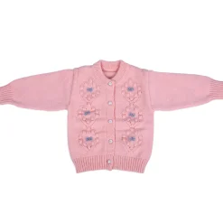 Elegant Bow And Pearl Buttons Premium Full Sleeves Knitted Sweater - Pink