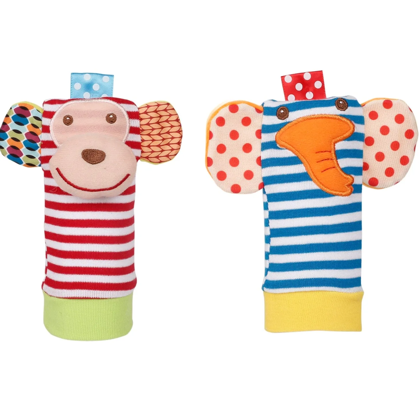 Elephant And Monkey Multicolour Set of 2 Socks Rattle