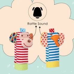 Elephant And Monkey Multicolour Set of 2 Socks Rattle