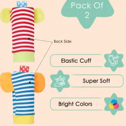 Elephant And Monkey Multicolour Set of 2 Socks Rattle