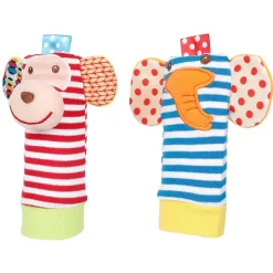 Elephant And Monkey Multicolour Set of 2 Socks Rattle