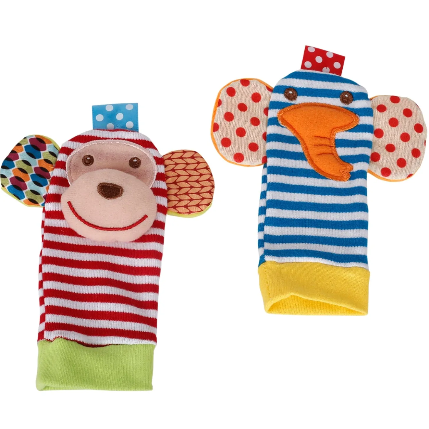 Elephant And Monkey Multicolour Set of 2 Socks Rattle