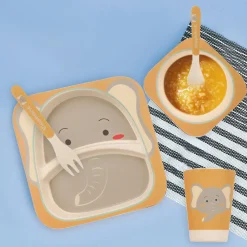 Elephant Beige Bamboo Fiber Dinner Set