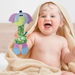 Elephant Blue And Purple Soft Rattle With Teether