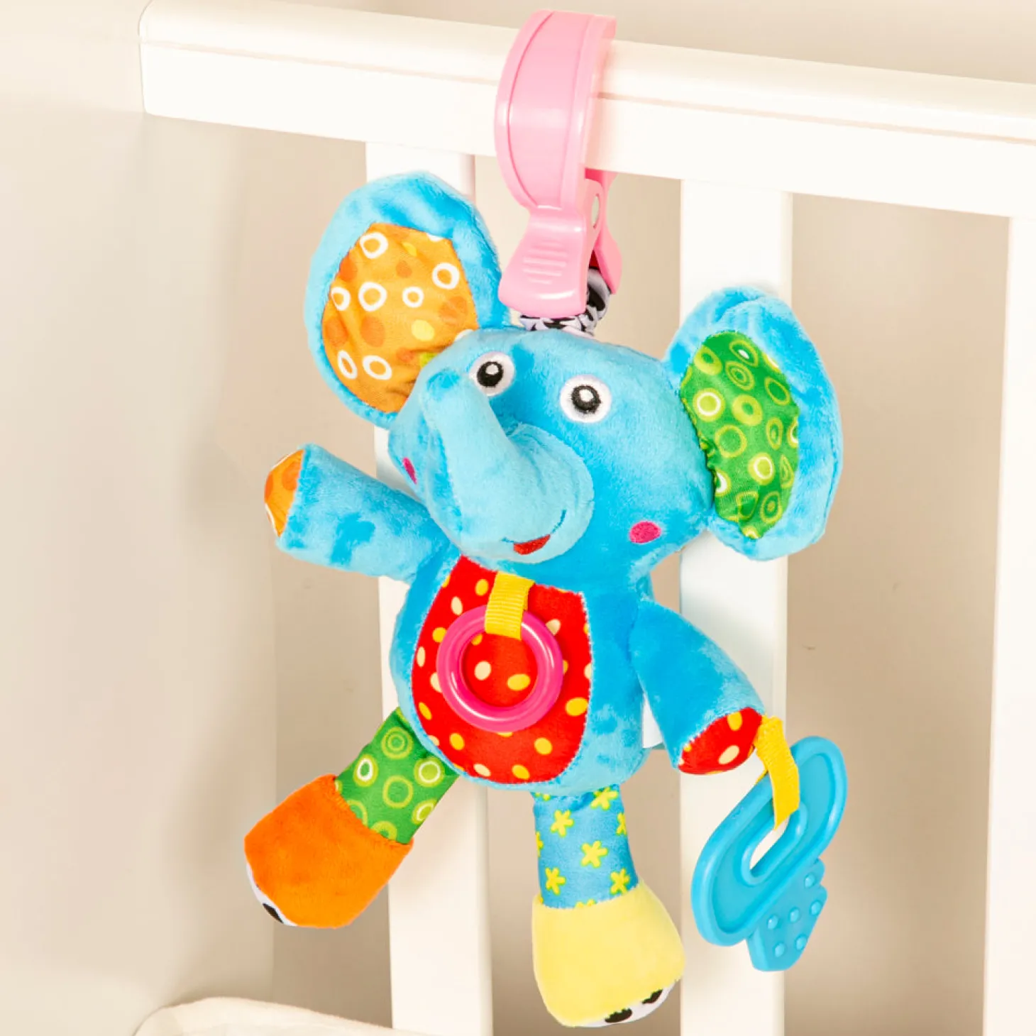 Elephant Blue Pulling Toy With Teether