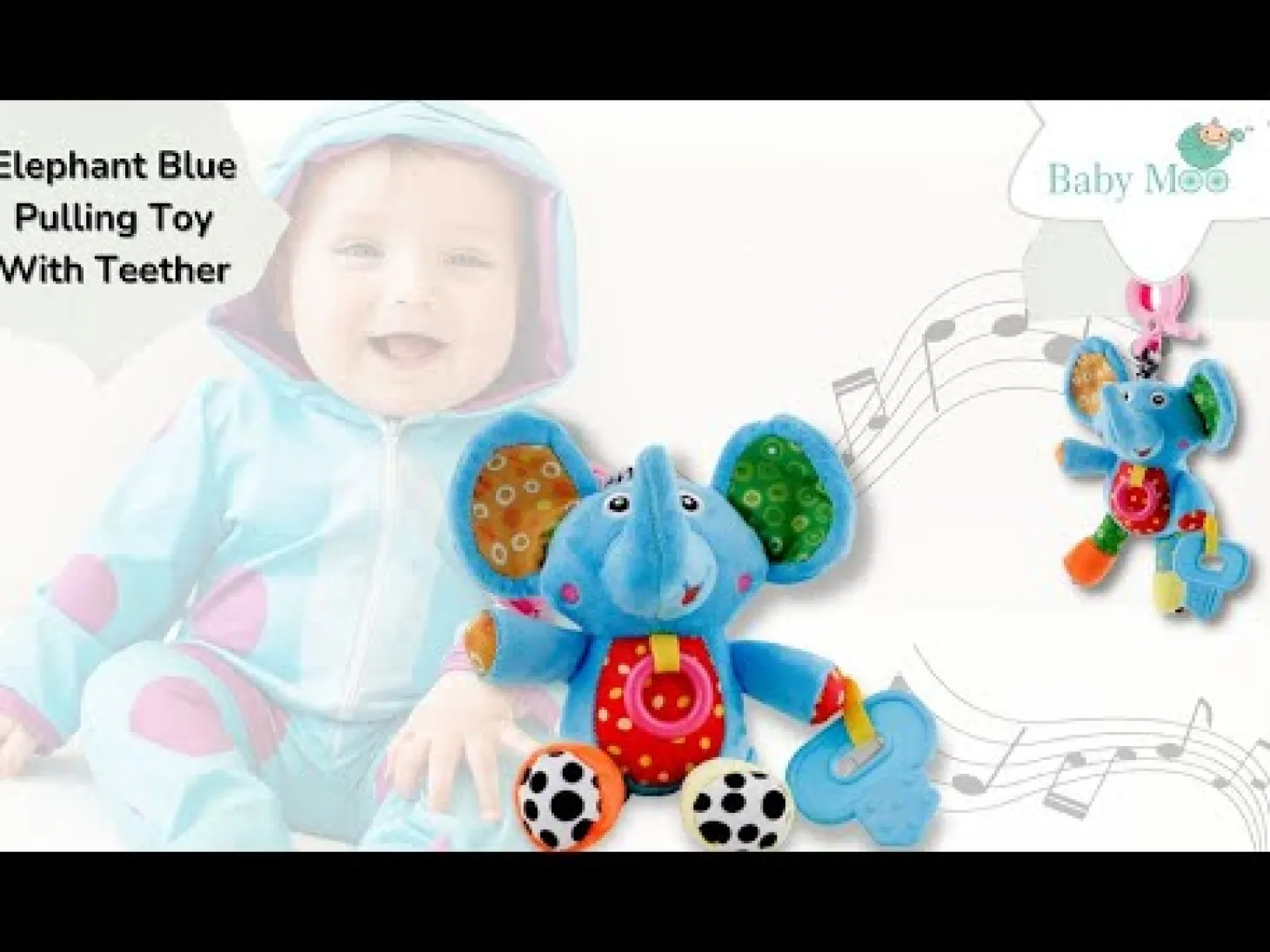 Elephant Blue Pulling Toy With Teether