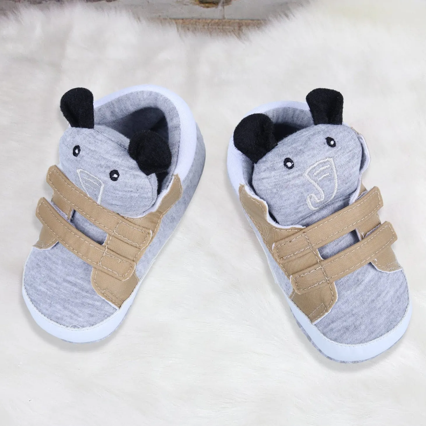 Elephant Cute And Stylish Comfy Velcro Booties - Grey