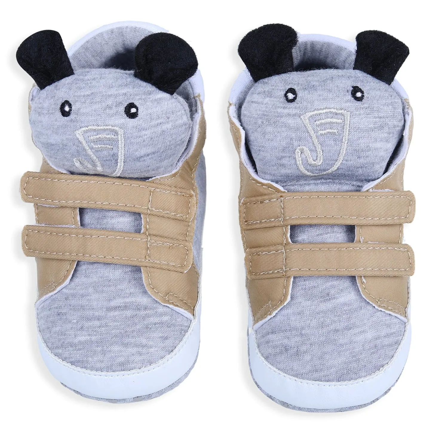 Elephant Cute And Stylish Comfy Velcro Booties - Grey