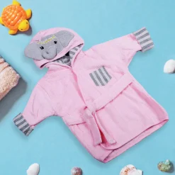 Elephant Face Cotton Hooded Full Sleeves Bathrobe - Pink