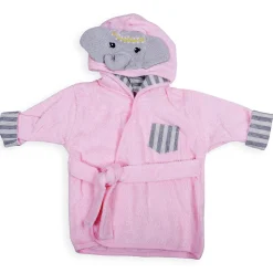 Elephant Face Cotton Hooded Full Sleeves Bathrobe - Pink