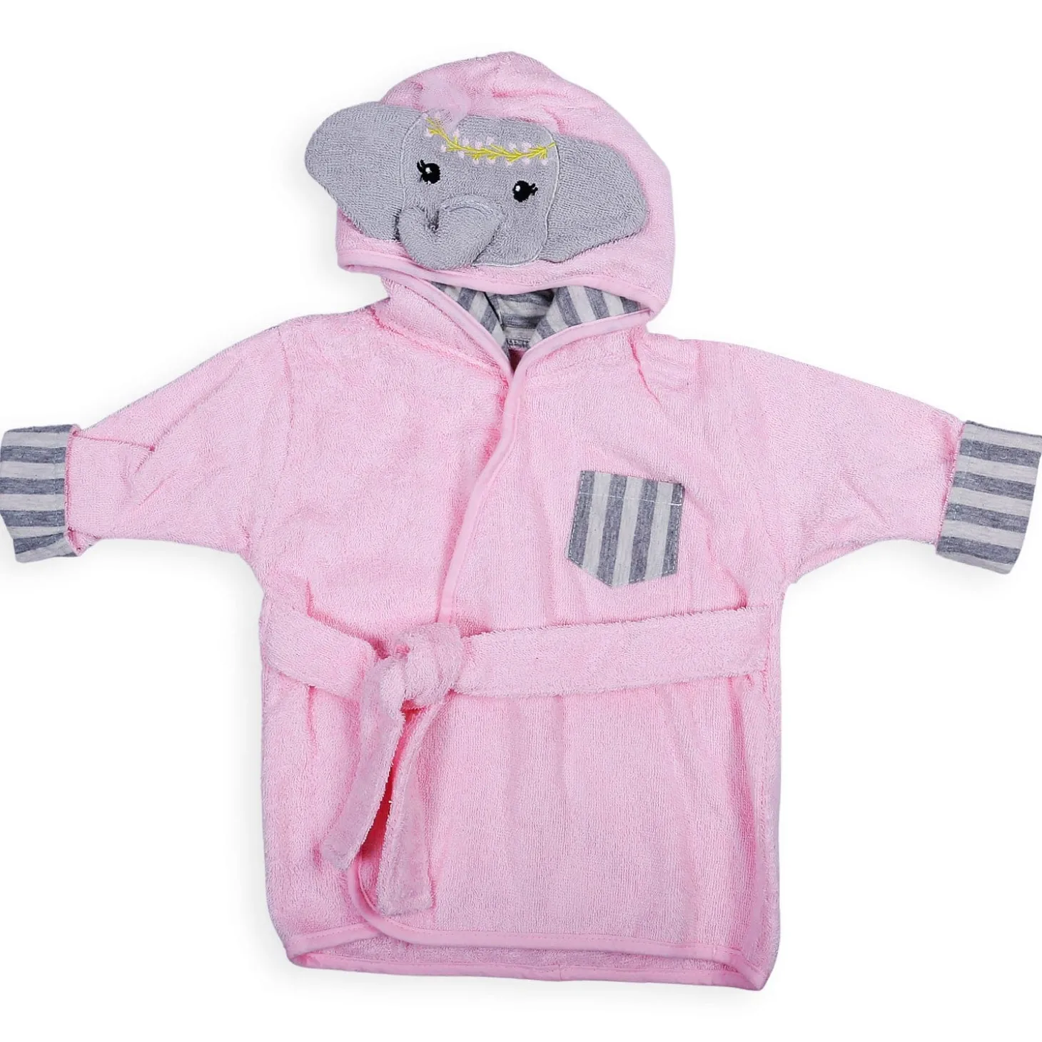 Elephant Face Cotton Hooded Full Sleeves Bathrobe - Pink