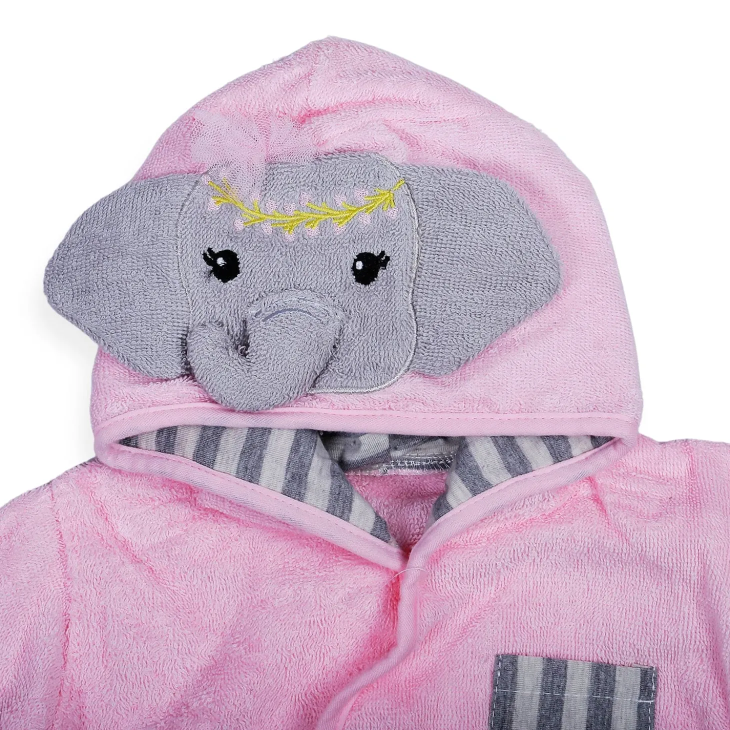 Elephant Face Cotton Hooded Full Sleeves Bathrobe - Pink