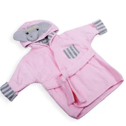 Elephant Face Cotton Hooded Full Sleeves Bathrobe - Pink
