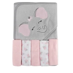 Elephant Grey and Pink Towel & Wash Cloth Set