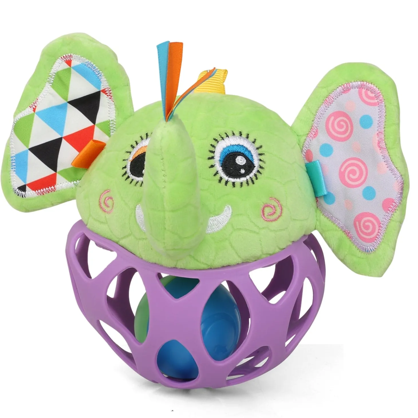 Elephant Purple And Green Rattle Ball
