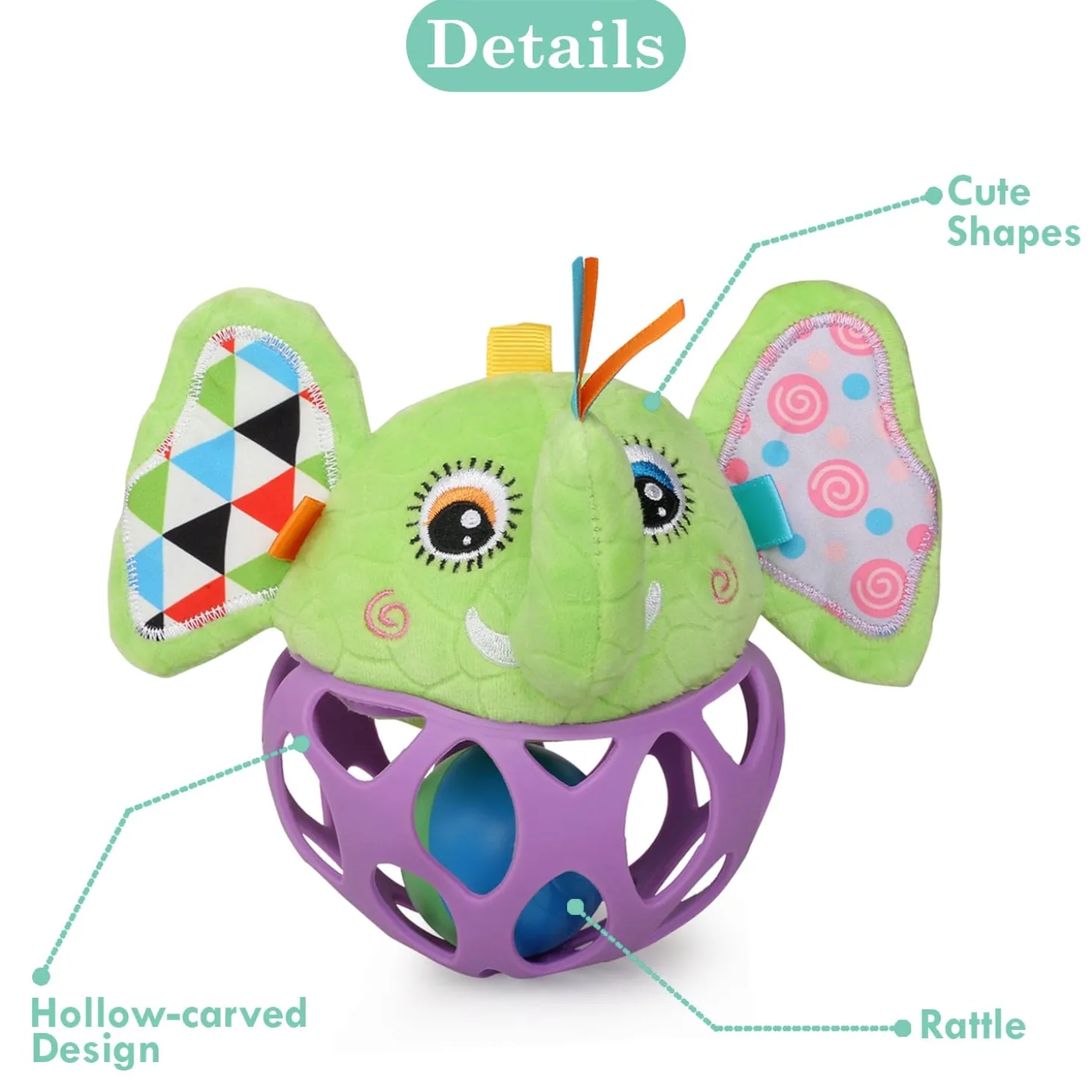Elephant Purple And Green Rattle Ball