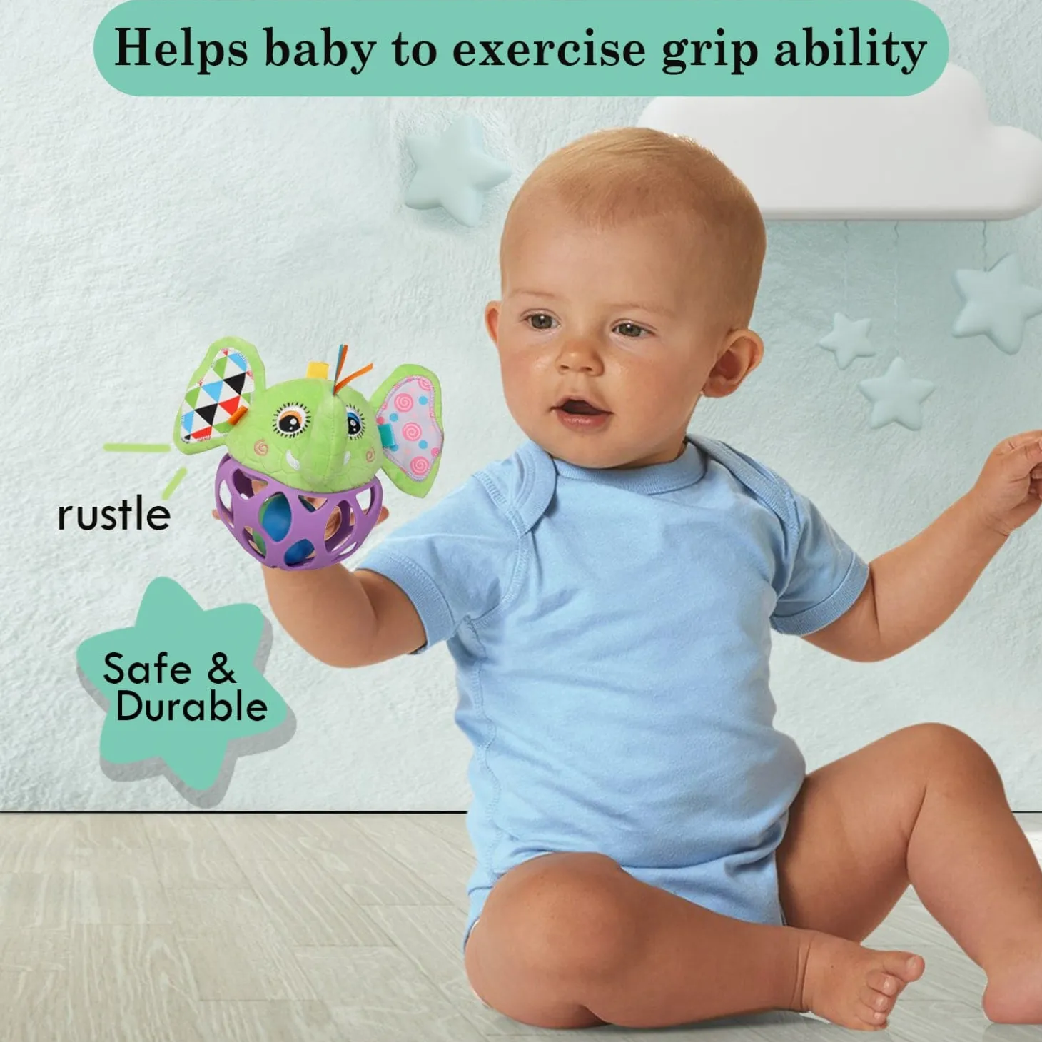 Elephant Purple And Green Rattle Ball