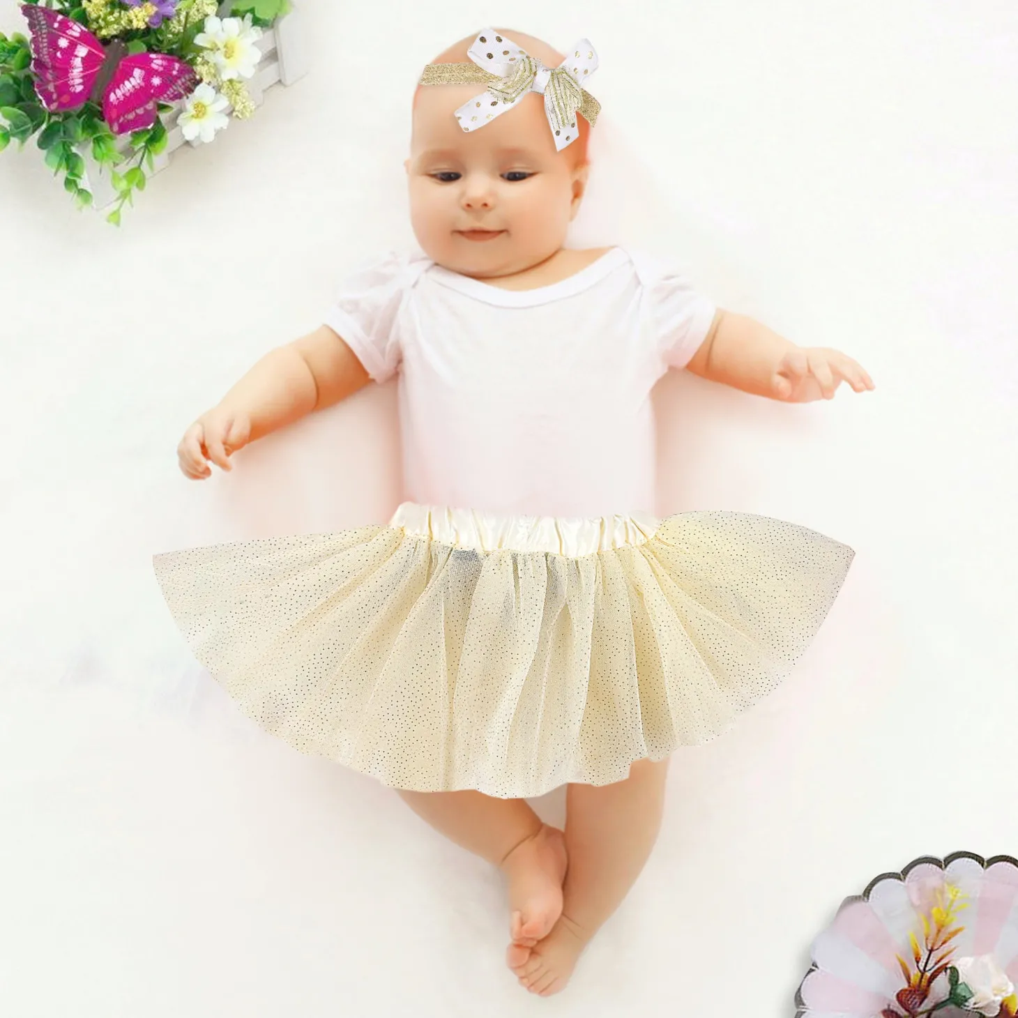 Fairy White And Golden Tutu Skirt And Accessory Set