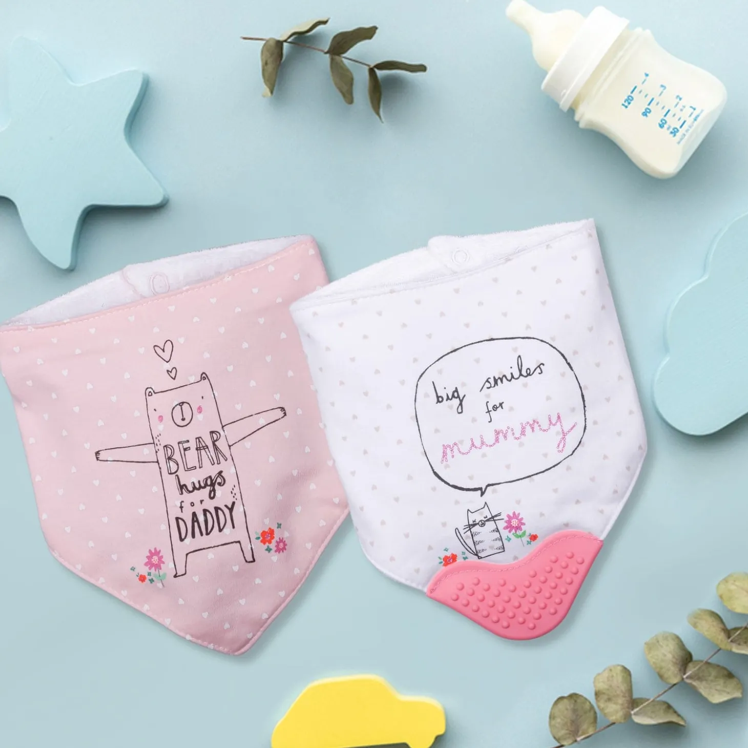 Feeding Bandana Bibs Pack Of 2 Bear Hugs Daddy Pink White