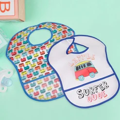 Feeding Bibs Pack Of 2 Crumb Catcher Waterproof Surfer Dude Blue
