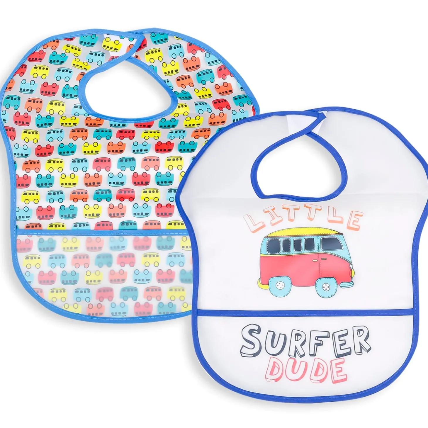 Feeding Bibs Pack Of 2 Crumb Catcher Waterproof Surfer Dude Blue