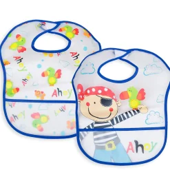 Feeding Bibs Pack Of 2 Crumb Catcher Waterproof Ahoy Pirate Blue