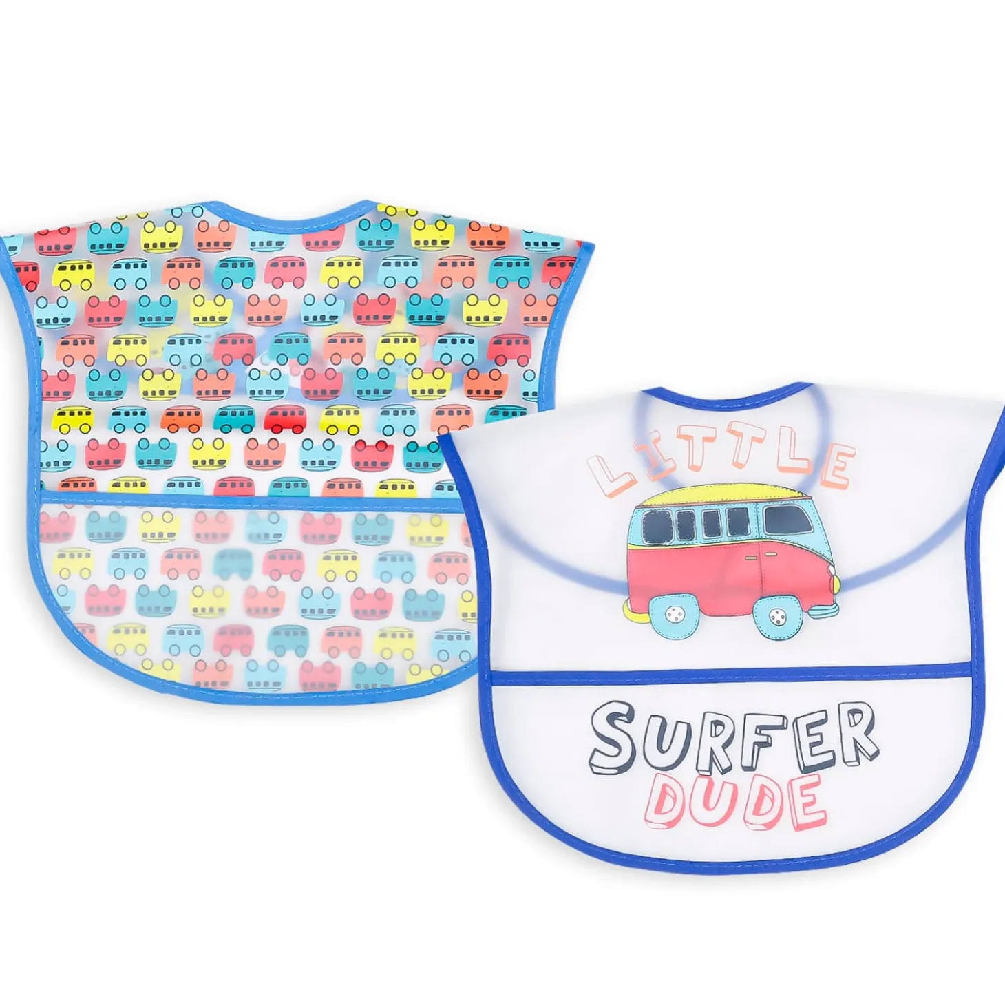 Feeding Bibs Pack Of 2 Crumb Catcher Waterproof Surfer Dude Blue