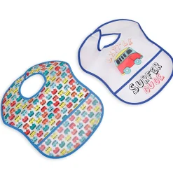 Feeding Bibs Pack Of 2 Crumb Catcher Waterproof Surfer Dude Blue