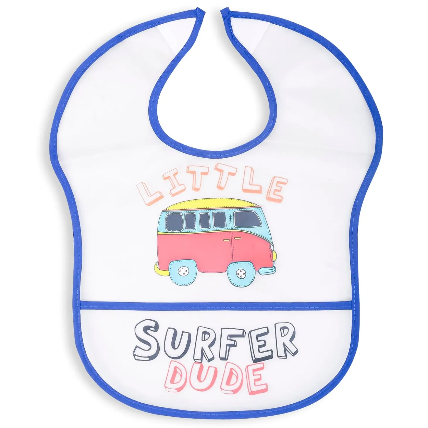Feeding Bibs Pack Of 2 Crumb Catcher Waterproof Surfer Dude Blue