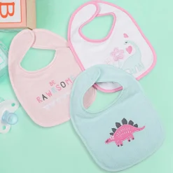 Feeding Bibs Pack Of 3 Rawrsome Dino Pink And Green