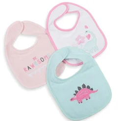 Feeding Bibs Pack Of 3 Rawrsome Dino Pink And Green
