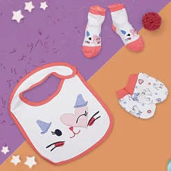 Feeding Bibs Socks And Mittens Set Of 3 Winking Cat White