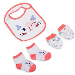 Feeding Bibs Socks And Mittens Set Of 3 Winking Cat White