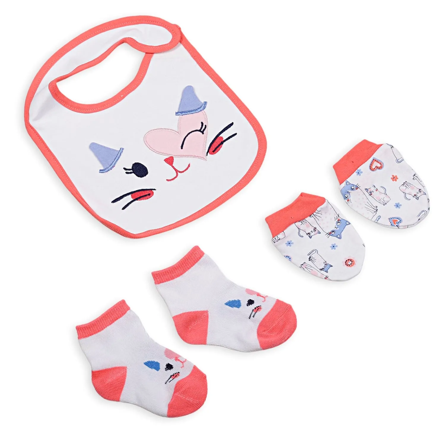 Feeding Bibs Socks And Mittens Set Of 3 Winking Cat White