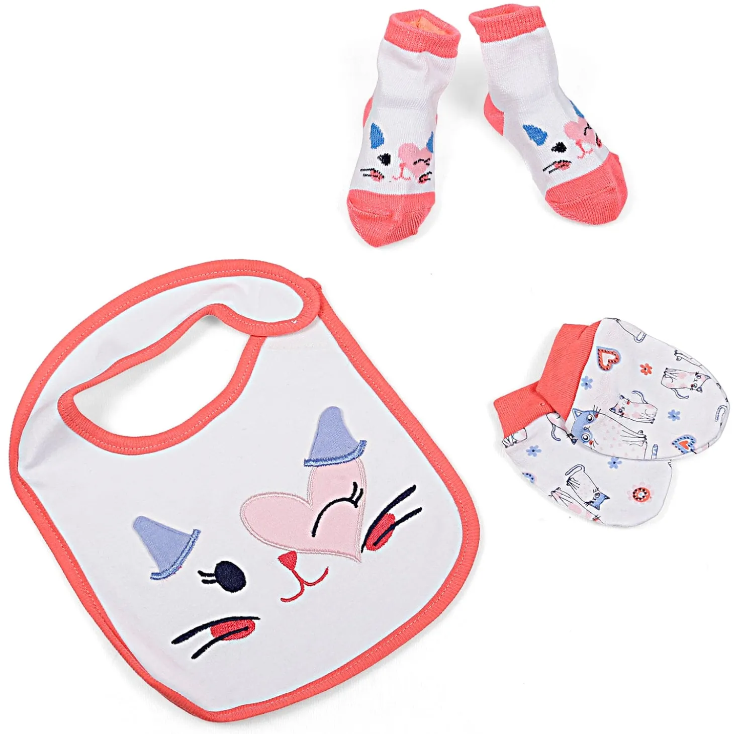 Feeding Bibs Socks And Mittens Set Of 3 Winking Cat White