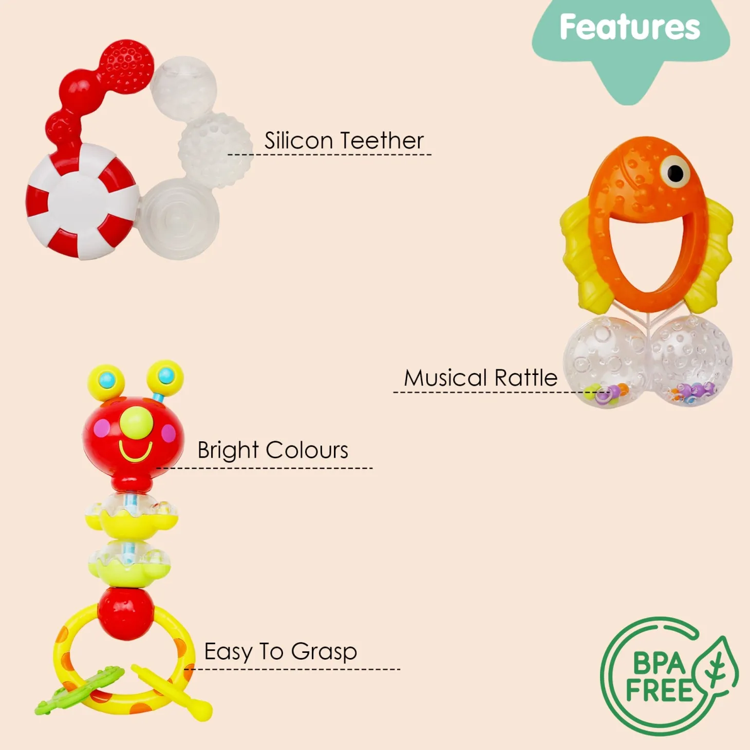 Fish Multicolour Set Of 3 Rattle Toy