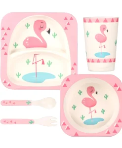Flamingo Pink Bamboo Fiber Dinner Set