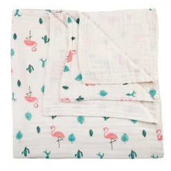 Flamingo White Medium Muslin Blanket