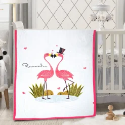 Flamingoes in Love White And Red Two-Ply Blanket