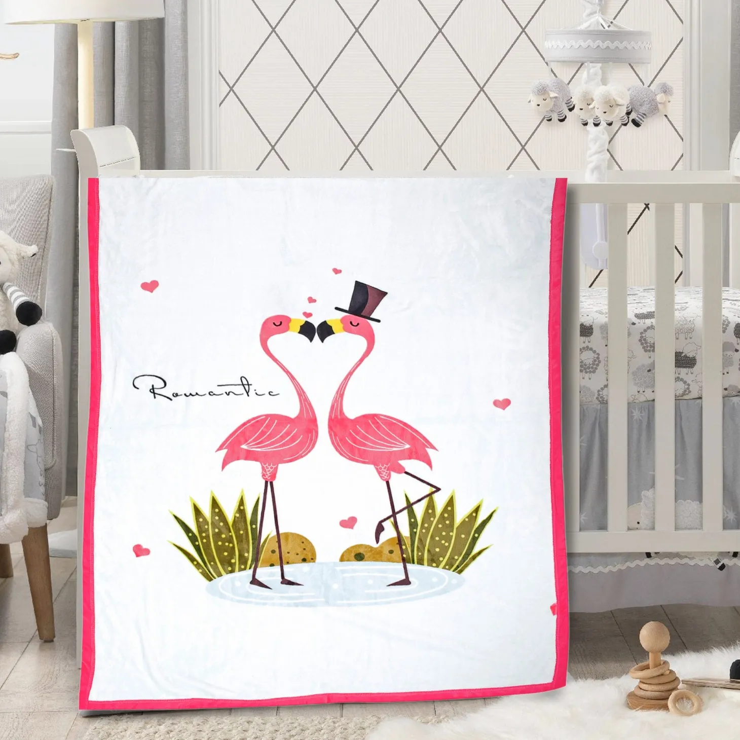 Flamingoes in Love White And Red Two-Ply Blanket