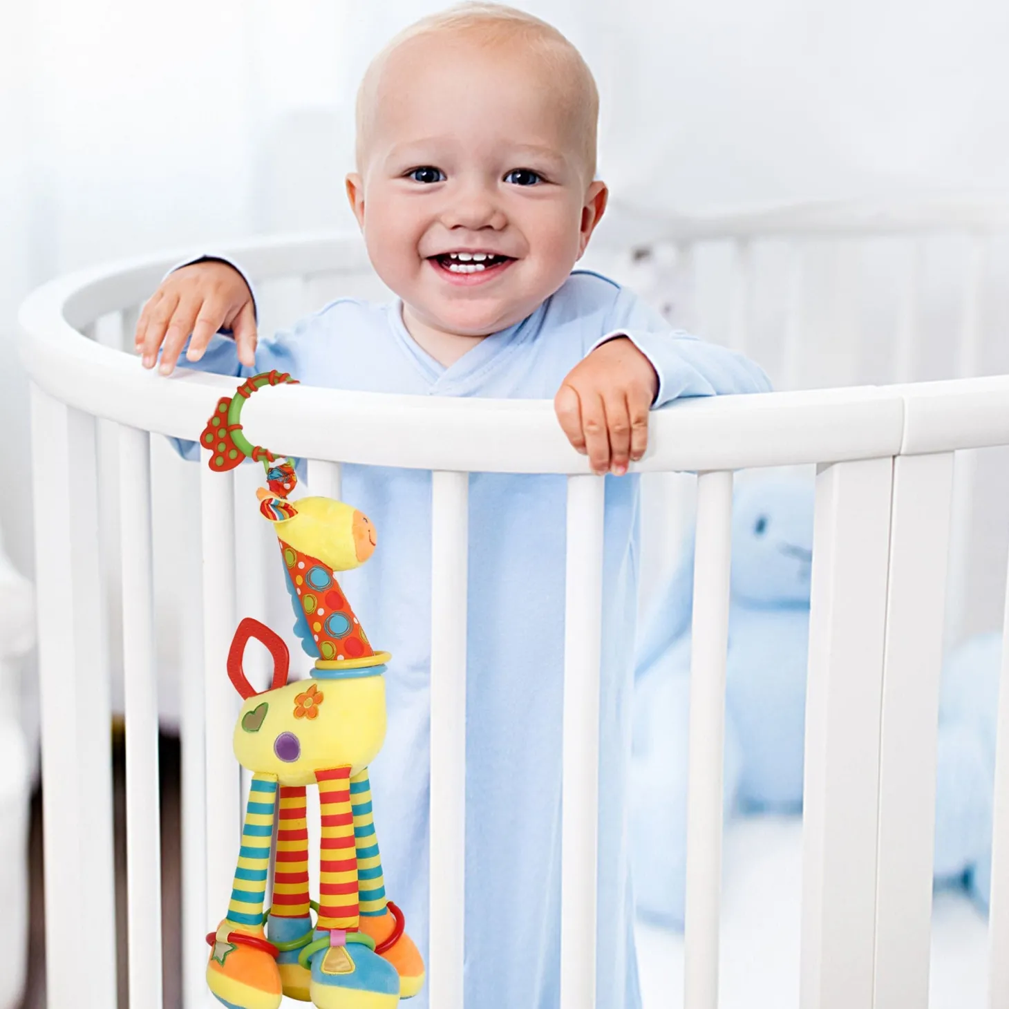 Flexible Giraffe Yellow Musical Hanging Toy With Teether