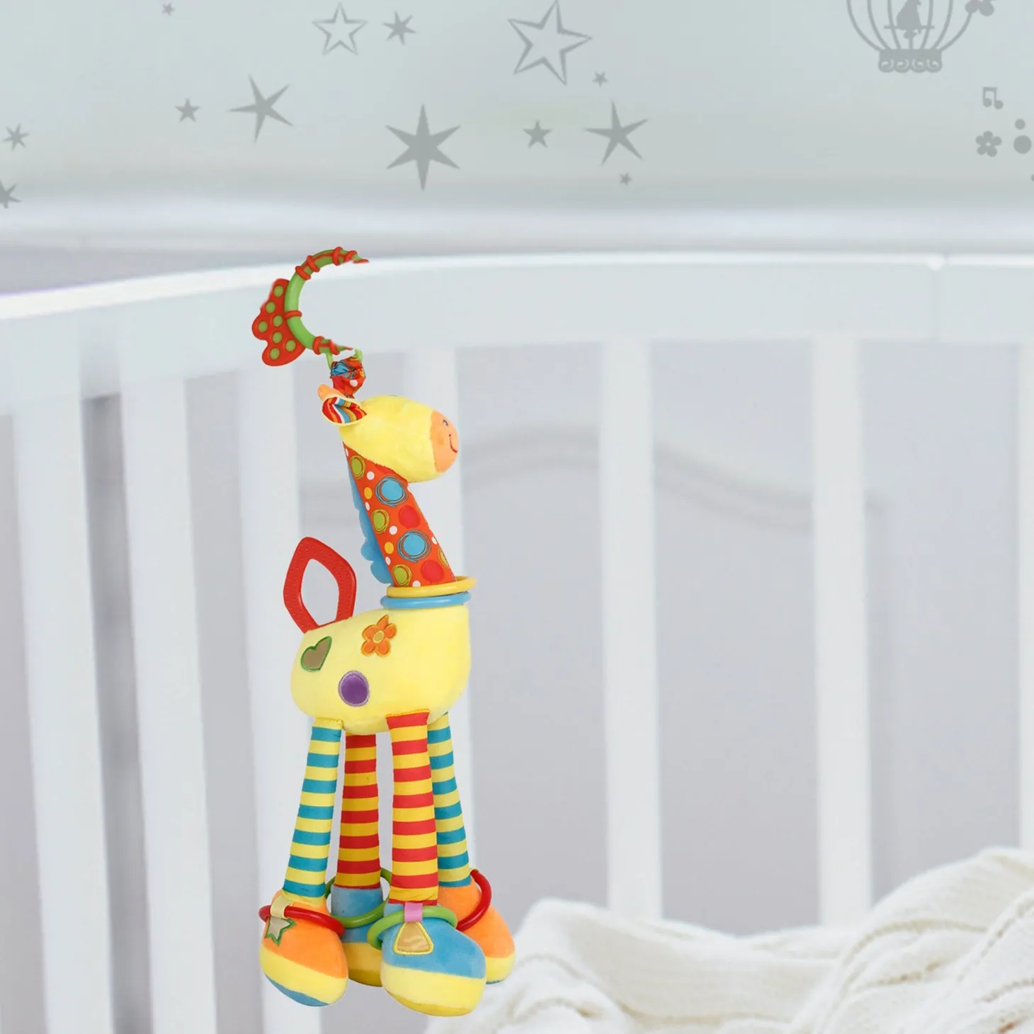 Flexible Giraffe Yellow Musical Hanging Toy With Teether