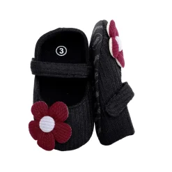 Floral Applique Black And Red Booties