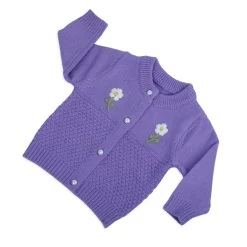 Floral Embroidery Premium Full Sleeves Knitted Sweater - Purple