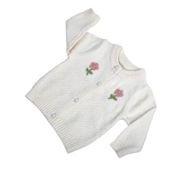 Floral Embroidery Premium Full Sleeves Knitted Sweater - Off White