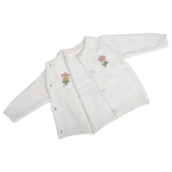 Floral Embroidery Premium Full Sleeves Knitted Sweater - Off White