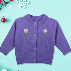 Floral Embroidery Premium Full Sleeves Knitted Sweater - Purple